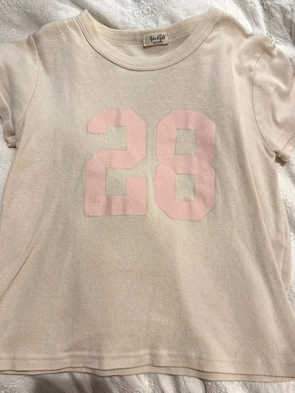 Brandy Melville Short Sleeve Number 28 Tee in Pink & White Like New